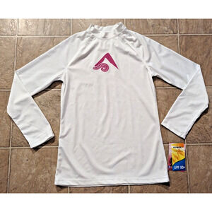 New Kanu sz S Rash Guard Swim Top UPF 50+ women white pink ls R2